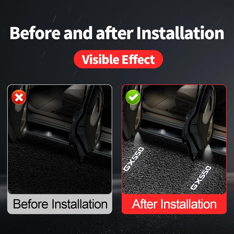 LaIIker ضوء شعار باب السيارة مناسب لليكسس GX550 GX550h ضوء ترحيبي عالي الدقة LED بدون تلاشي (4 قطع) - Image 3